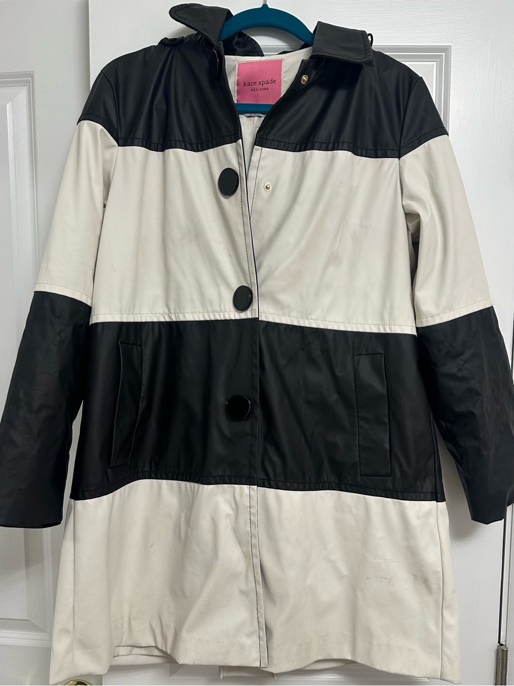 kate spade Black and White Colorblock Trench Coat